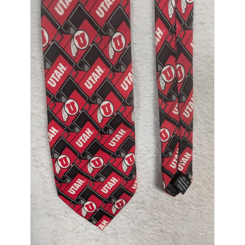 Larson Necktie Men's OS Red University of Utah Utes NCAA Silk Logo Print